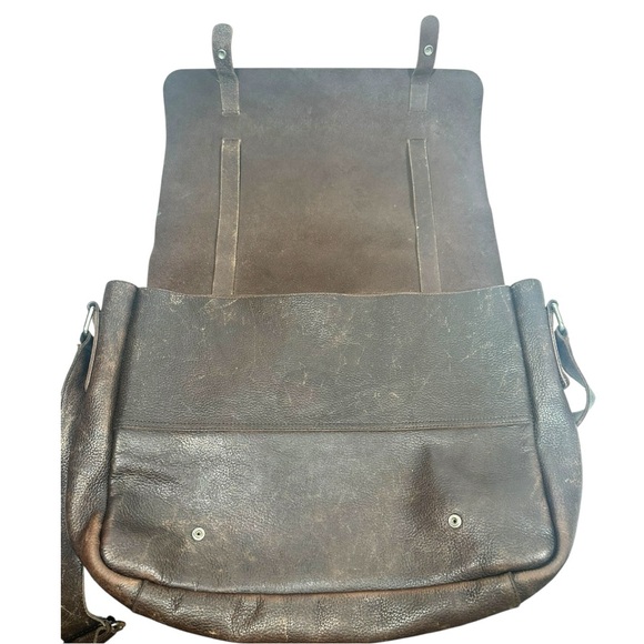 Red Envelope Brown Leather Messenger Bag Crossbody Adjustable Strap Snap Close - Picture 13 of 15